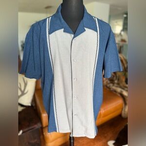 💙 Steady Clothing Casual Blue and White Button Down Bowling Retro Shirt
